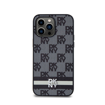 DKNY Leather Checkered Mono Pattern & Printed Stripes - Etui iPhone 14 Pro Max (czarny) (DKHCP14XPCPTSSK)