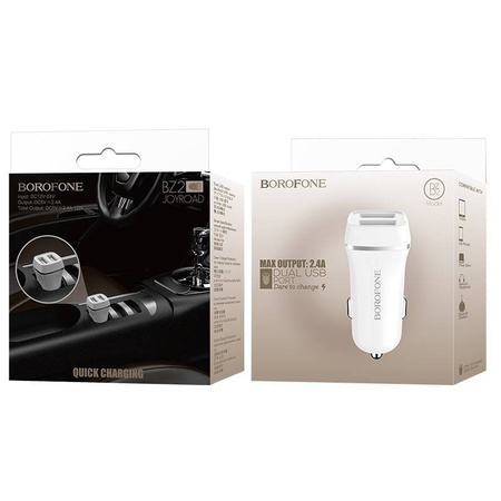 Borofone - ładowarka samochodowa 2x USB, biały (BFO-BZ2-W)