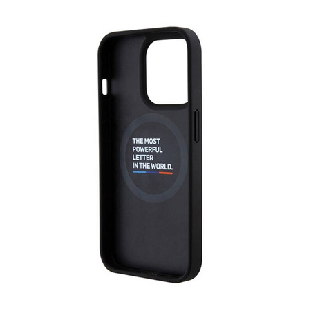 BMW Leather Carbon Blue Line MagSafe - Etui iPhone 15 Pro (czarny) (BMHMP15L22NBCK)