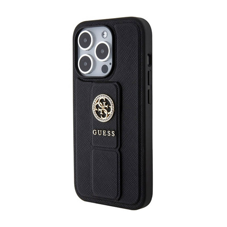Guess Grip Stand 4G Saffiano Strass Logo - Etui iPhone 15 Pro Max (czarny) (GUHCP15XPGSSADK)