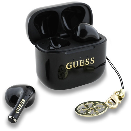 Guess Glossy Effect Printed Classic Logo & Charm - Słuchawki Bluetooth TWS + etui ładujące (czarny) (GUTWSXMCCLK)