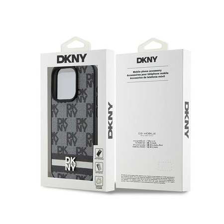 DKNY Leather Checkered Mono Pattern & Printed Stripes - Etui iPhone 15 Pro Max (czarny) (DKHCP15XPCPTSSK)