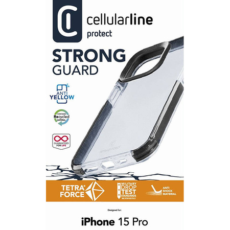Cellularline Tetra Force Strong Guard - Etui iPhone 15 Pro z powłoką MICROBAN (przezroczysty) (TETRACIPH15PROT)