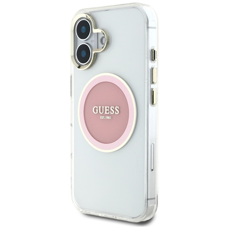 Guess IML Metal Colored Circle Classic Logo MagSafe - Etui do iPhone 16 (różowy) (GUHMP16SHTDRCEDP)