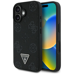 Guess Grained Hot Stamp Peony Triangle Logo MagSafe - Etui do iPhone 16 (czarny) (GUHMP16SPGBTMK)