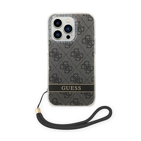 Guess 4G Print Cord - Etui ze smyczką iPhone 14 Pro (czarny) (GUOHCP14LH4STK)