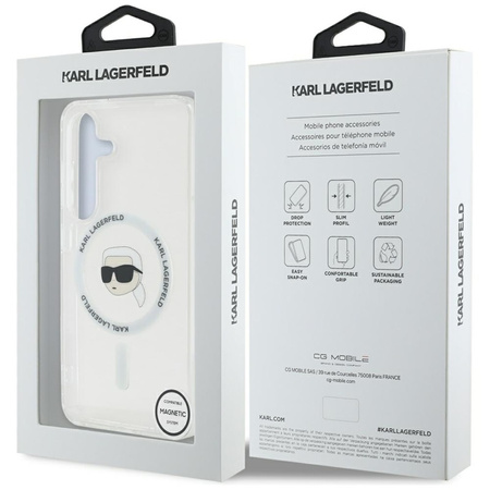 Karl Lagerfeld Button Karl Head Printed Logo MagSafe - Etui Samsung Galaxy S25 (biały) (KLHMS25SHLSKIH)