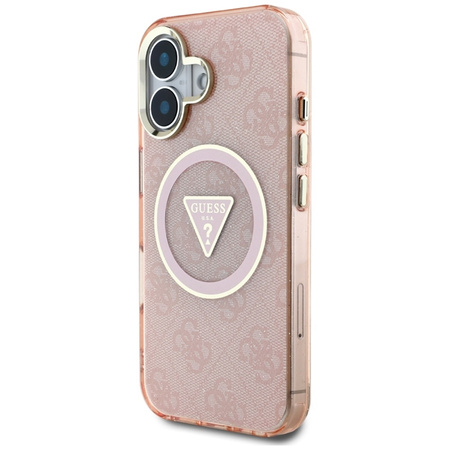 Guess IML Metal Glitter 4G Circle Triangle MagSafe - Etui do iPhone 16 (różowy) (GUHMP16SHG4PRTGP)