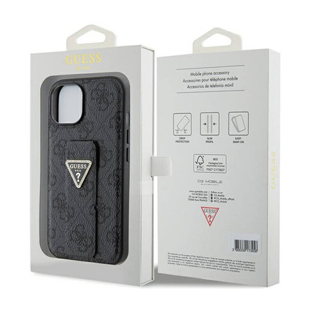 Guess Grip Stand 4G Triangle Strass Logo - Etui iPhone 15 (czarny) (GUHCP15SPGS4TDK)