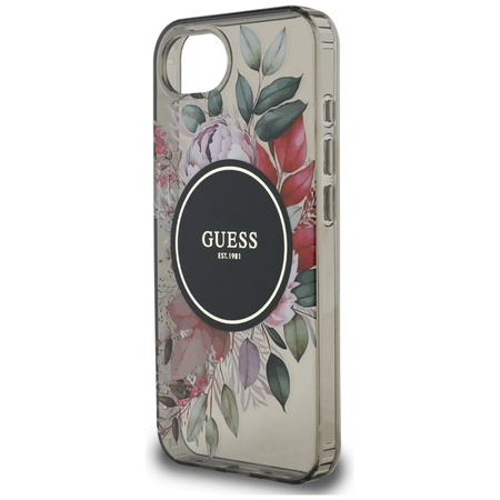 Guess IML Flowers MagSafe - Etui do iPhone 16e (czarny) (GUHMPSE4HFWBRCEK)