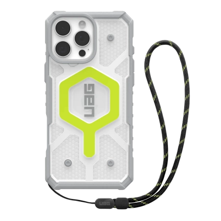 UAG Pathfinder Clear Magsafe Bundle - obudowa ochronna do iPhone 16 Pro Max kompatybilna z MagSafe oraz smycz na telefon (jasny neon / grafitowy-czarny) (1144651BV01)
