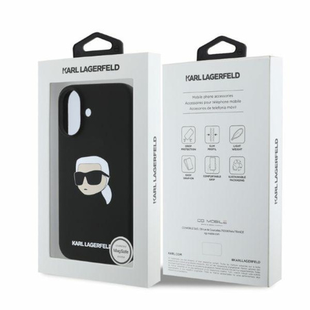 Karl Lagerfeld Silicone Karl Head Print MagSafe - Etui iPhone 16 (czarny) (KLHMP16SSKHPPLK)