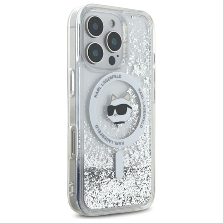 Karl Lagerfeld Liquid Glitter Choupette Head MagSafe - Etui iPhone 16 Pro (przezroczysty) (KLHMP16LLGCHSGH)