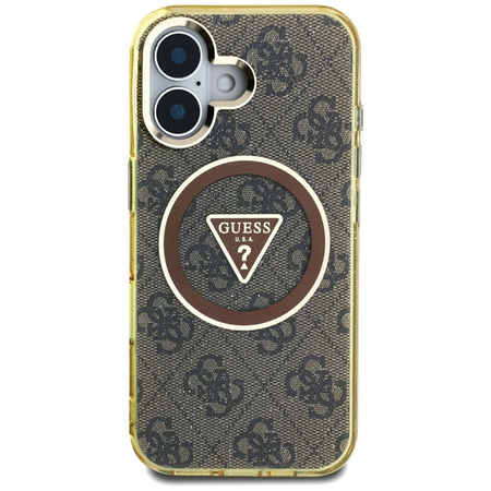 Guess IML Metal Glitter 4G Circle Triangle MagSafe - Etui do iPhone 16 (brązowy) (GUHMP16SHG4PRTGW)