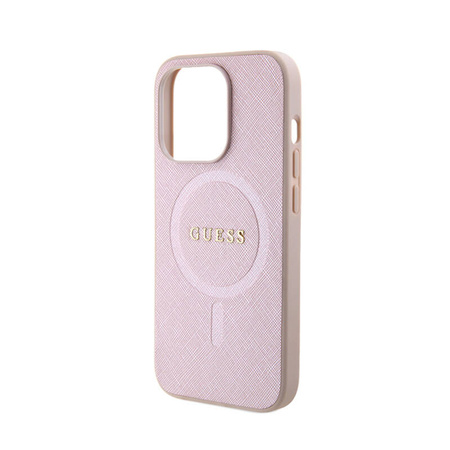 Guess Saffiano MagSafe - Etui iPhone 15 Pro (różowy) (GUHMP15LPSAHMCP)