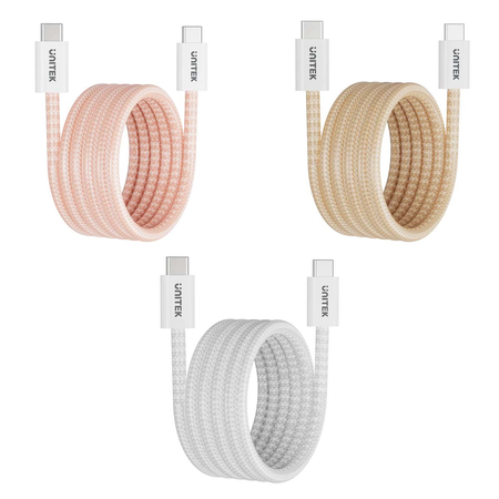 Unitek Kabel w oplocie zwijany magnetycznie USB C PD 100W różowy 1m (C14141APK01-1M)