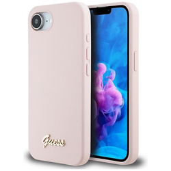 Guess Silicone Script Metal Logo MagSafe - Etui do iPhone 16e (różowy) (GUHMPSE4SMBSLP)