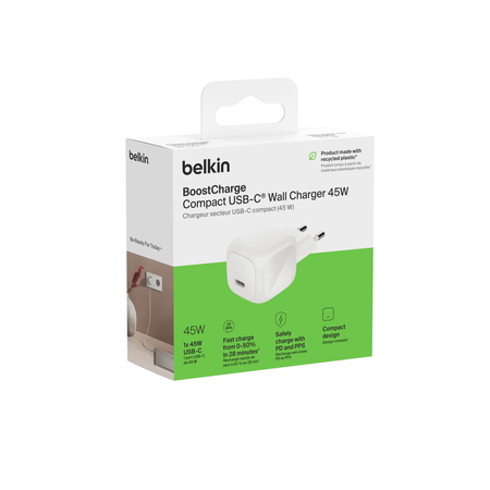 Belkin Ładowarka USB-C 45W, BoostCharge Compact, biała (WCA013KQWH)