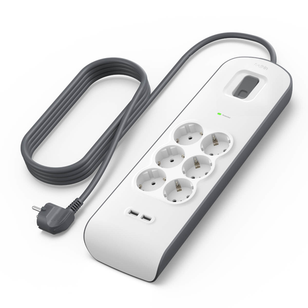 Belkin Listwa zasilająca przeciwprzepięciowa 650J, 6 gniazd Schuko, 2x USB-A, 2m (BSV604VF2M-V2)
