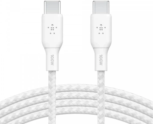 Belkin Kabel pleciony USB-C / USB-C M/M 2.0 100W 2m, biały (CAB014BT2MWH)