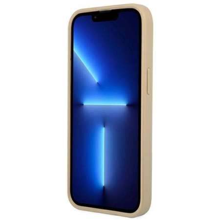 Guess Saffiano Triangle Logo Case - Etui iPhone 14 Plus (beżowy) (GUHCP14MPSATLE)
