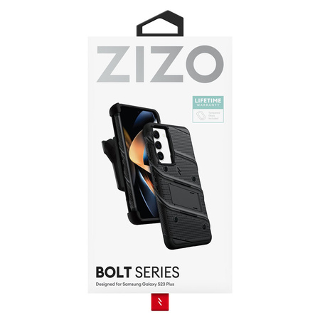 ZIZO BOLT Series - Pancerne etui Samsung Galaxy S23+ ze szkłem 9H na ekran + uchwyt z podstawką (czarny) (BOLT-SAMGS23P-BKBK)