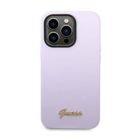 Guess Silicone Vintage - Etui iPhone 14 Pro (fioletowy) (GUHCP14LSLSMU)