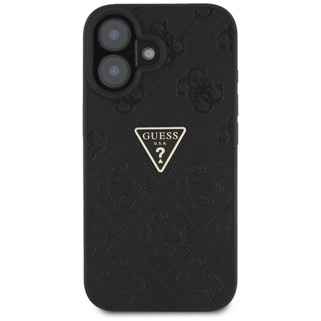 Guess Hot Stamp 4G Pattern Triangle Metal Logo - Etui do iPhone 16 (czarny) (GUHCP16SPGP4STRK)