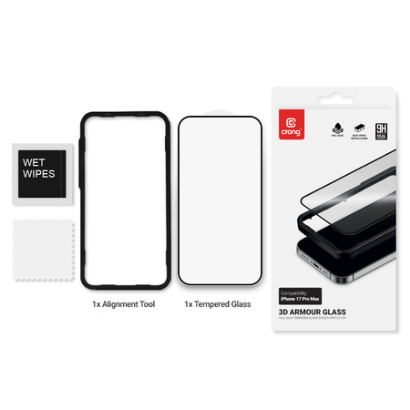 Crong 3D Armour Glass - Szkło hartowane iPhone 17 Pro Max + ramka instalacyjna (CRG3DAGIP1769P)