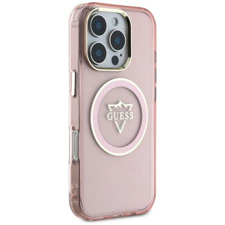 Guess IML Metal Mountain Logo MagSafe - Etui do iPhone 16 Pro (różowy) (GUHMP16LHFGTMSLSP)