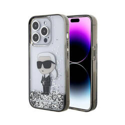 Karl Lagerfeld Liquid Glitter Ikonik - Etui iPhone 15 Pro (przezroczysty) (KLHCP15LLKKNSK)