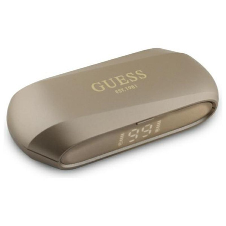 Guess Elongated Metalic Printed Logo - Słuchawki Bluetooth TWS + etui ładujące (złoty) (GUTWSC2MCDSD)