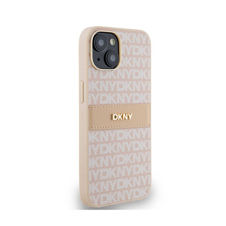 DKNY Leather Mono Stripe & Metal Logo - Etui iPhone 14 / 15 / 13 (różowy) (DKHCP14SPRTHSLP)