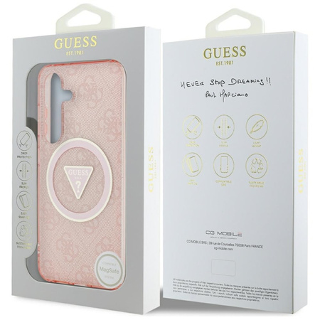 Guess 4G Glitter Triangle Buttons MagSafe - Etui do Samsung Galaxy S25 (różowy) (GUHMS25SHG4PRTGP)