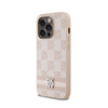DKNY Leather Checkered Mono Pattern & Printed Stripes - Etui iPhone 14 Pro (różowy) (DKHCP14LPCPTSSP)