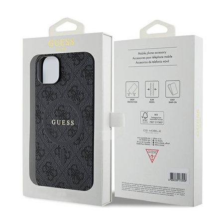 Guess 4G Collection Leather Metal Logo MagSafe - Etui iPhone 15 / 14 / 13 (czarny) (GUHMP15SG4GFRK)