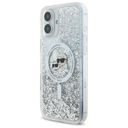 Karl Lagerfeld Liquid Glitter Karl & Choupette Head MagSafe - Etui iPhone 16 Plus (przezroczysty) (KLHMP16MLGKCSGH)