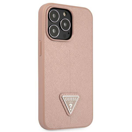 Guess Saffiano Triangle Logo Case – Etui iPhone 13 Pro (różowy) (GUHCP13LPSATLP)