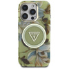 Guess Glitter Flowers Triangle Buttons MagSafe - Etui do iPhone 16 Pro Max (zielony) (GUHMP16XHFLPEDN)