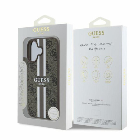 Guess 4G Printed Stripes MagSafe - Etui iPhone 16 (brązowy) (GUHMP16SP4RPSW)
