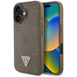 Guess Grained Hot Stamp Peony Triangle Logo MagSafe - Etui do iPhone 16 (brązowy) (GUHMP16SPGBTMW)
