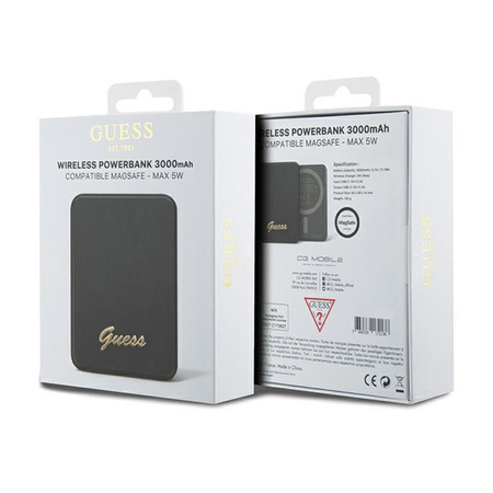 Guess Metal Script Logo MagSafe - Power Bank indukcyjny 3000 mAh 5W MagSafe (czarny) (GUPBM3ALGSGK)