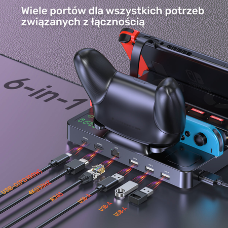 Unitek stacja ładująca Switch z przełącznikiem i czytnikiem kart do gier (G1005ABK01)