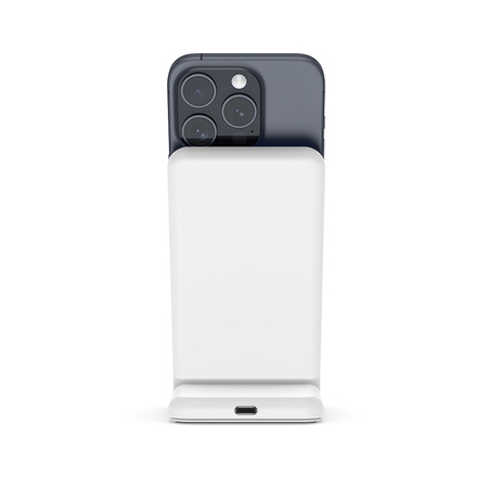 Crong MagSpot Stand - Ładowarka bezprzewodowa 2w1 z MagSafe do iPhone i AirPods (biały) (CRG-MSS-WHT)