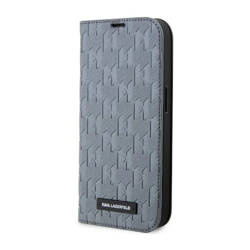 Karl Lagerfeld Booktype Saffiano Monogram - Etui iPhone 14 Pro Max (Srebrny) (KLBKP14XSAKLHPG)