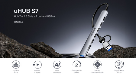 Unitek Hub USB-A/C 7w1 USB A z adapterem USB A 5 Gbps (H1209AGY01)