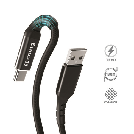 Crong Armor Link - Kabel 60W PD 3A USB-A do USB-C 150cm (czarny) (CRG-AL15USAC-BLK)