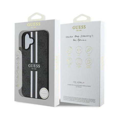 Guess 4G Printed Stripes MagSafe - Etui iPhone 16 Plus (czarny) (GUHMP16MP4RPSK)