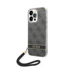 Guess 4G Print Cord - Etui ze smyczką iPhone 14 Pro Max (czarny) (GUOHCP14XH4STK)