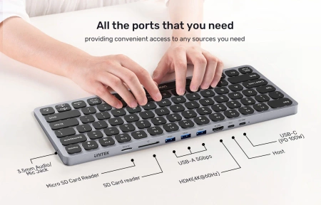 Unitek Klawiatura 9w1, hub USB, HDMI 4K, PD 100W - czarny (D1092A)